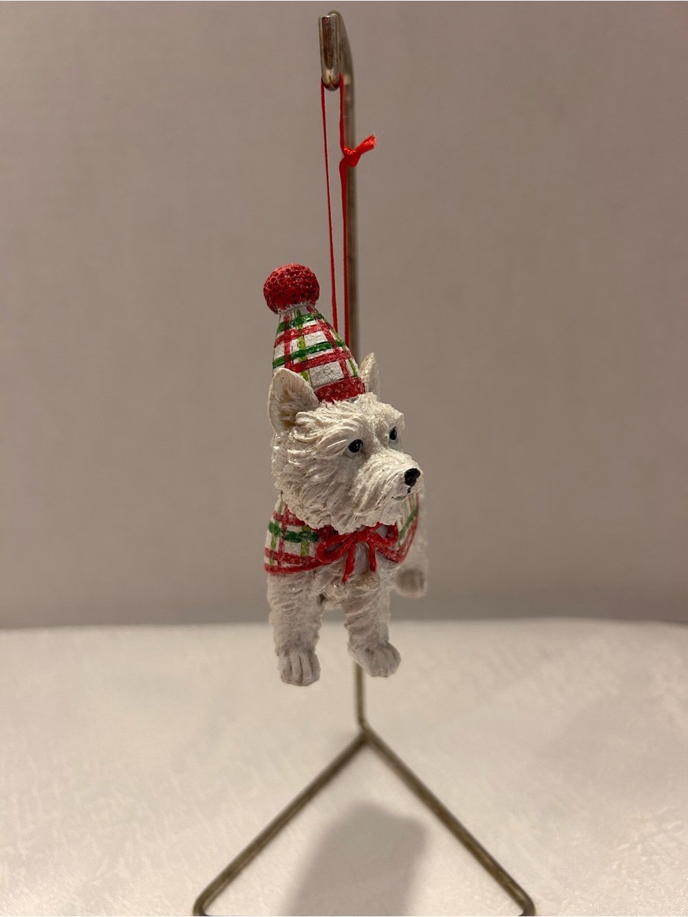 White Westie Holiday Figurine in Red & Green Plaid - Picture 3 of 8